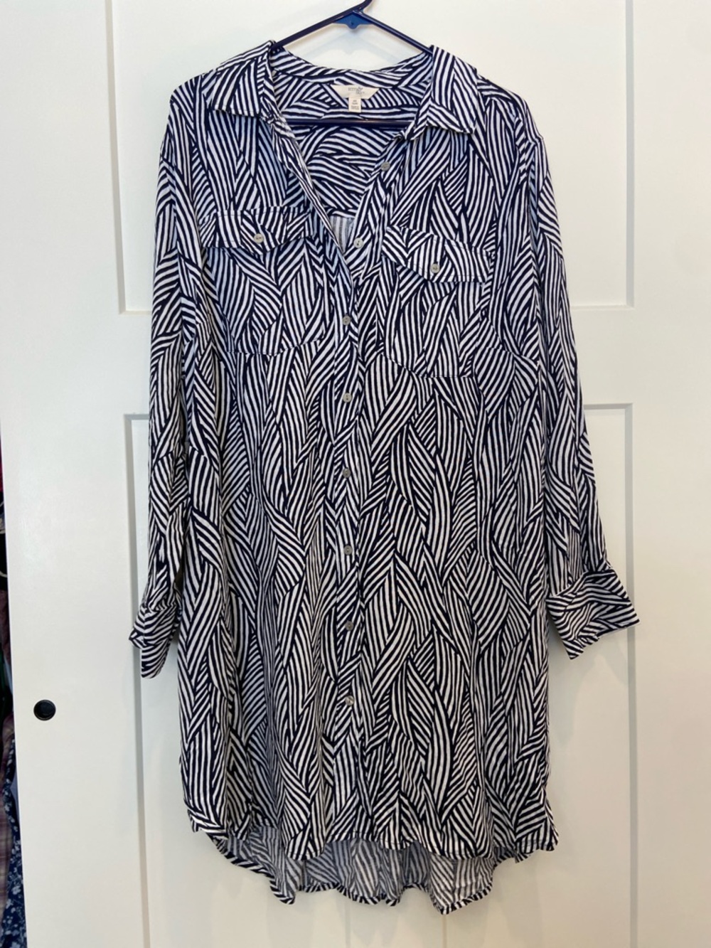 0X Terra & Sky Navy and White Striped Print shirt dress